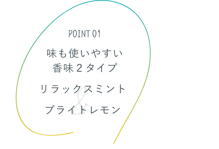 POINT 01 味も使いやすい香味２タイプ リラックスミント&ブライトレモン