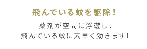 飛んでいる蚊を駆除！薬剤が空間に浮遊し、飛んでいる蚊に素早く効きます！