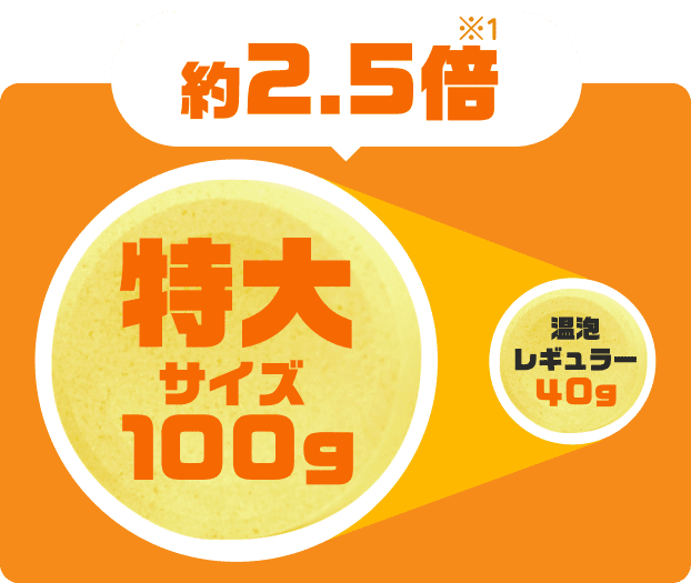 温泡レギュラーサイズ40gから特大サイズ100グラム 約2.5倍※1