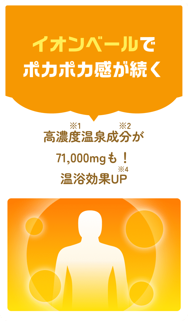 イオンベールでポカポカ感が続く 高濃度※1温泉成分※2が71,000mgも!温浴効果UP※4